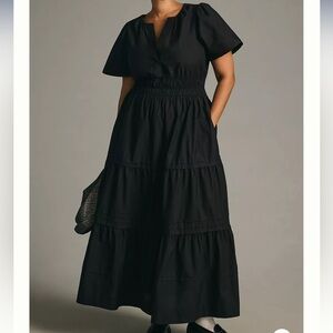NWT Anthropologie Somerset Maxi Dress in Black Size 1X Cotton Poplin Plus 16-18